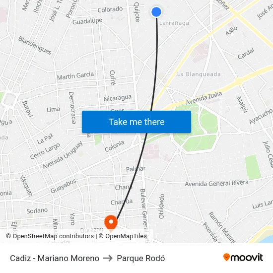 Cadiz - Mariano Moreno to Parque Rodó map