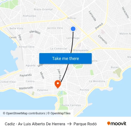 Cadiz - Av Luis Alberto De Herrera to Parque Rodó map