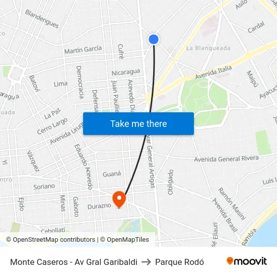 Monte Caseros - Av Gral Garibaldi to Parque Rodó map