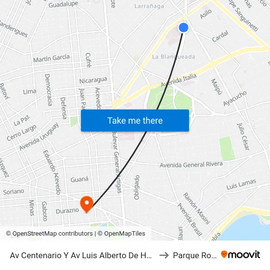 Av Centenario Y Av Luis Alberto De Herrera to Parque Rodó map