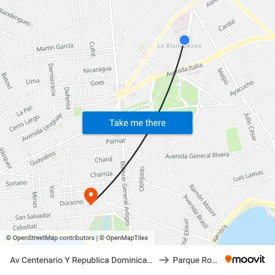 Av Centenario Y Republica Dominicana to Parque Rodó map