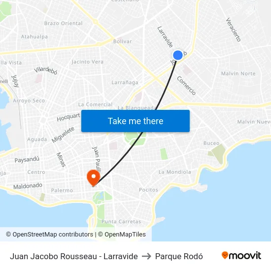 Juan Jacobo Rousseau Y Larravide to Parque Rodó map