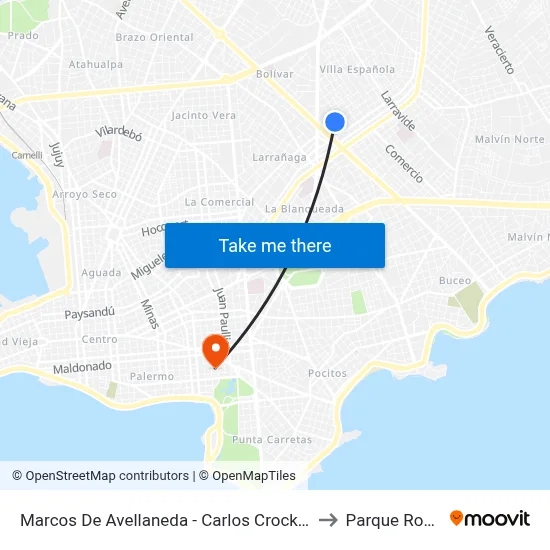 Marcos De Avellaneda - Carlos Crocker to Parque Rodó map