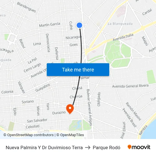 Nueva Palmira Y Dr Duvimioso Terra to Parque Rodó map