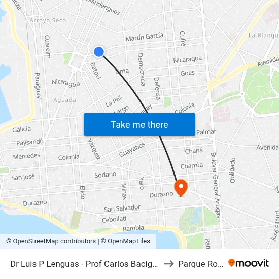 Dr Luis P Lenguas - Prof Carlos Bacigalupi to Parque Rodó map