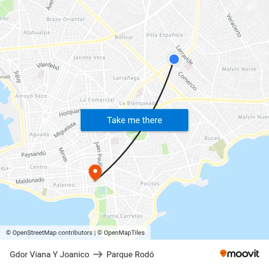 Gdor Viana Y Joanico to Parque Rodó map