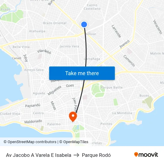 Av Jacobo A Varela E Isabela to Parque Rodó map