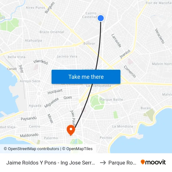 Jaime Roldos Y Pons - Ing Jose Serrato to Parque Rodó map