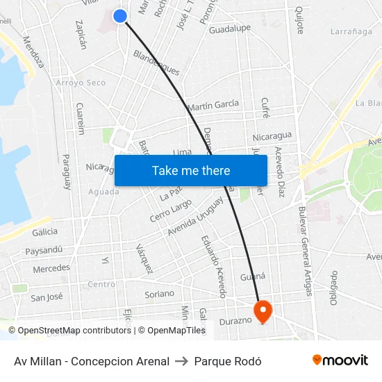 Av Millan - Concepcion Arenal to Parque Rodó map