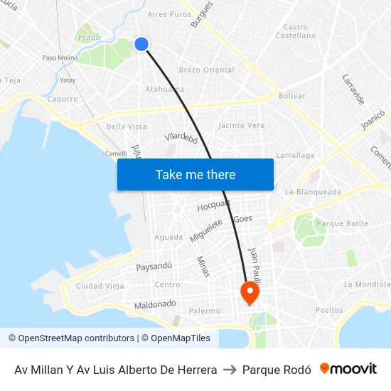 Av Millan Y Av Luis Alberto De Herrera to Parque Rodó map