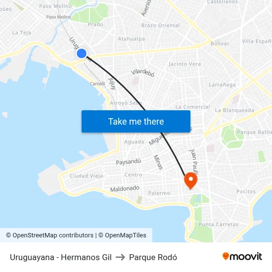 Uruguayana - Hermanos Gil to Parque Rodó map