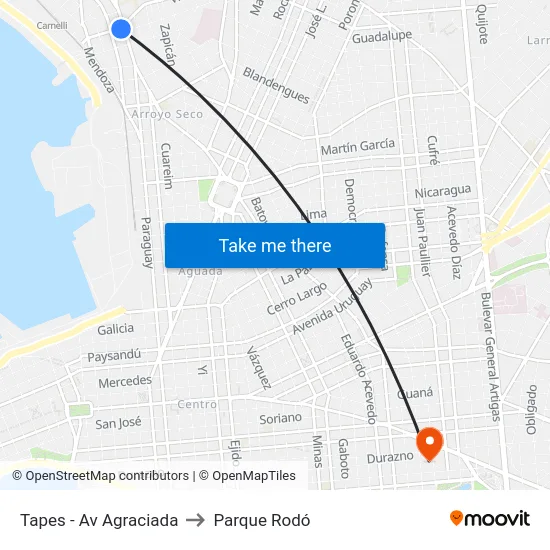 Tapes - Av Agraciada to Parque Rodó map