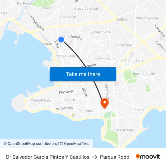 Dr Salvador Garcia Pintos Y Castillos to Parque Rodó map