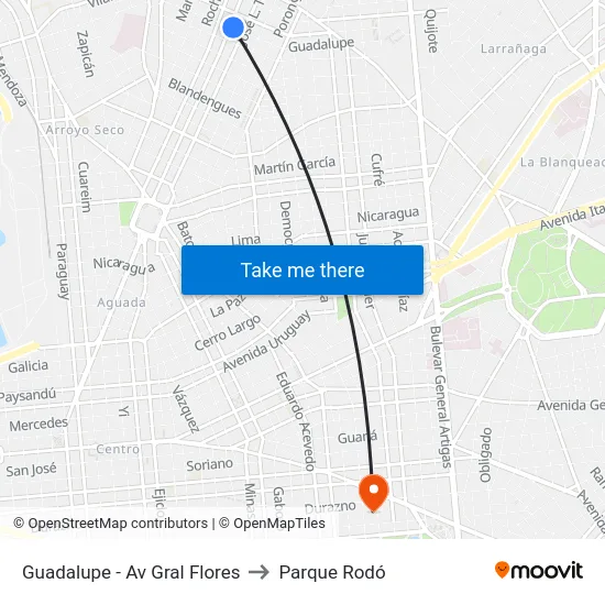 Guadalupe - Av Gral Flores to Parque Rodó map