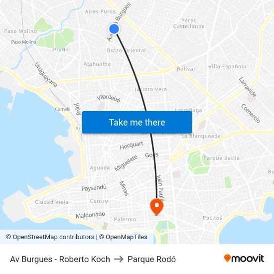 Av Burgues - Roberto Koch to Parque Rodó map