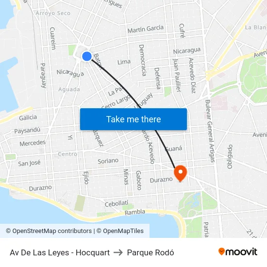 Av De Las Leyes - Hocquart to Parque Rodó map