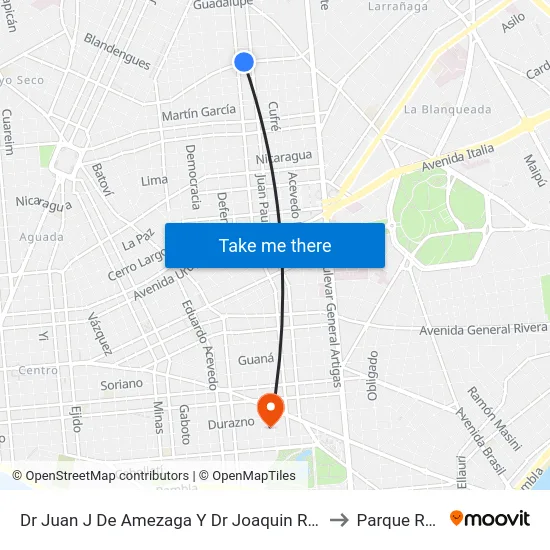 Dr Juan J De Amezaga Y Dr Joaquin Requena to Parque Rodó map