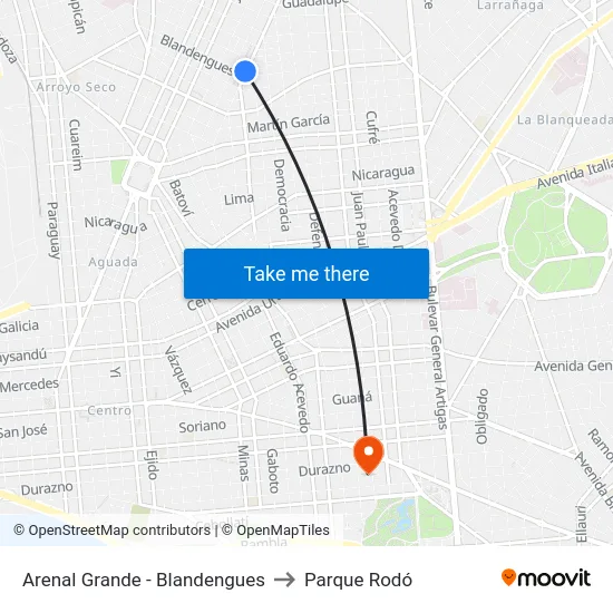 Arenal Grande - Blandengues to Parque Rodó map