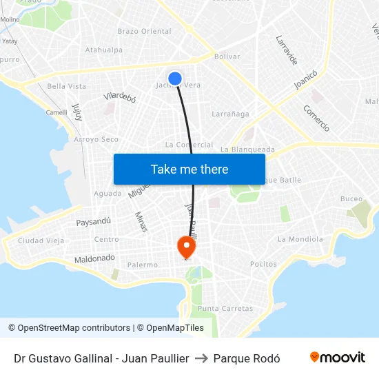 Dr Gustavo Gallinal - Juan Paullier to Parque Rodó map
