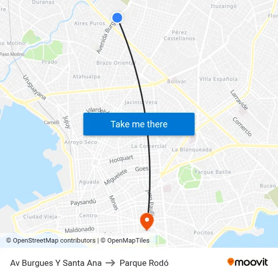 Av Burgues Y Santa Ana to Parque Rodó map
