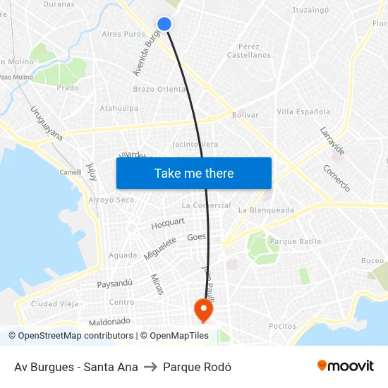 Av Burgues - Santa Ana to Parque Rodó map