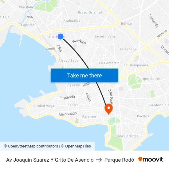 Av Joaquin Suarez Y Grito De Asencio to Parque Rodó map