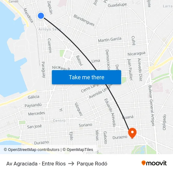 Av Agraciada - Entre Rios to Parque Rodó map