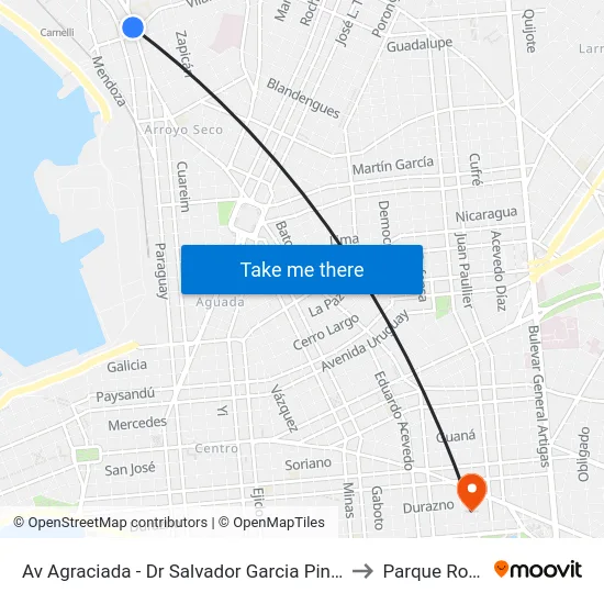 Av Agraciada - Dr Salvador Garcia Pintos to Parque Rodó map
