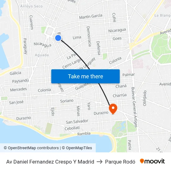 Av Daniel Fernandez Crespo Y Madrid to Parque Rodó map
