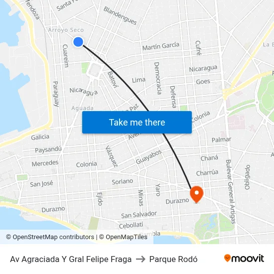 Av Agraciada Y Gral Felipe Fraga to Parque Rodó map