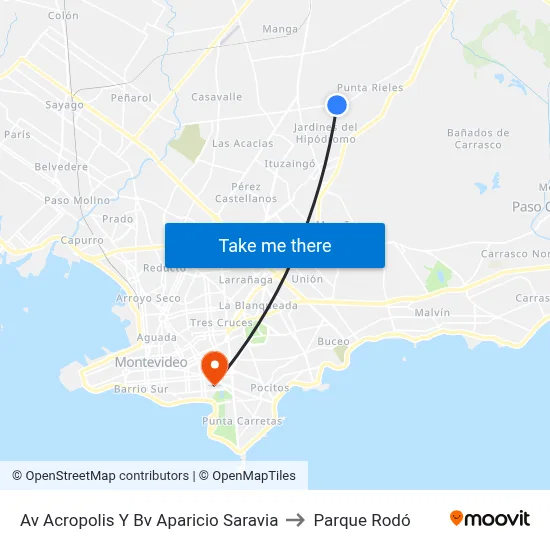 Av Acropolis Y Bv Aparicio Saravia to Parque Rodó map