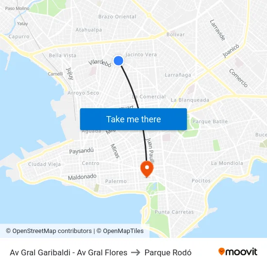 Av Gral Garibaldi - Av Gral Flores to Parque Rodó map