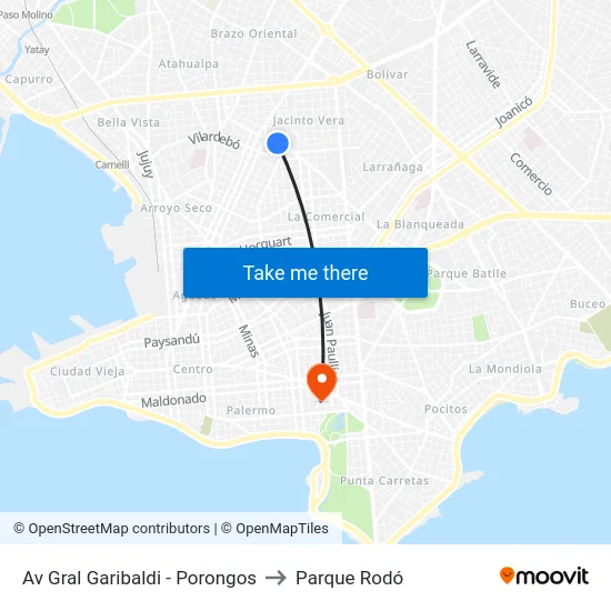 Av Gral Garibaldi - Porongos to Parque Rodó map