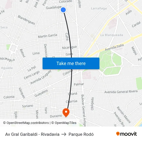 Av Gral Garibaldi - Rivadavia to Parque Rodó map