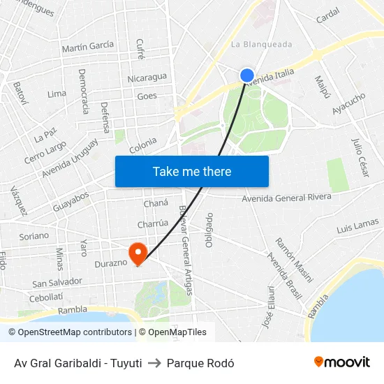 Av Gral Garibaldi - Tuyuti to Parque Rodó map