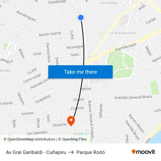 Av Gral Garibaldi - Cuñapiru to Parque Rodó map