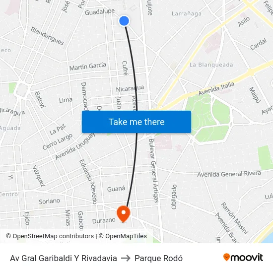 Av Gral Garibaldi Y Rivadavia to Parque Rodó map
