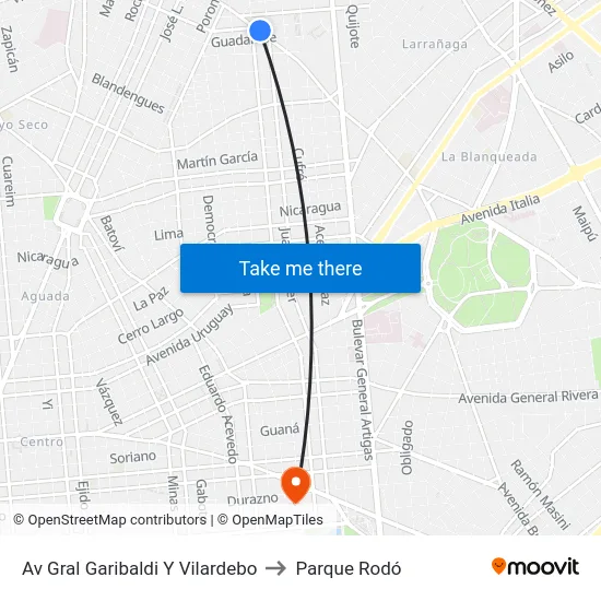 Av Gral Garibaldi Y Vilardebo to Parque Rodó map