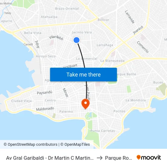 Av Gral Garibaldi - Dr Martin C Martinez to Parque Rodó map