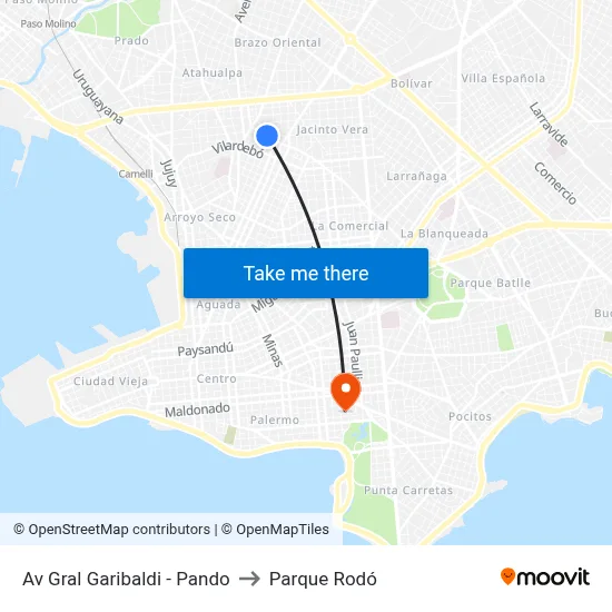 Av Gral Garibaldi - Pando to Parque Rodó map