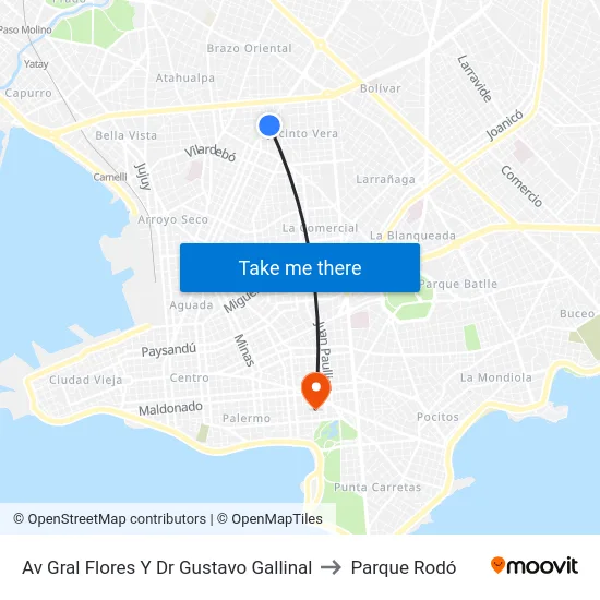 Av Gral Flores Y Dr Gustavo Gallinal to Parque Rodó map