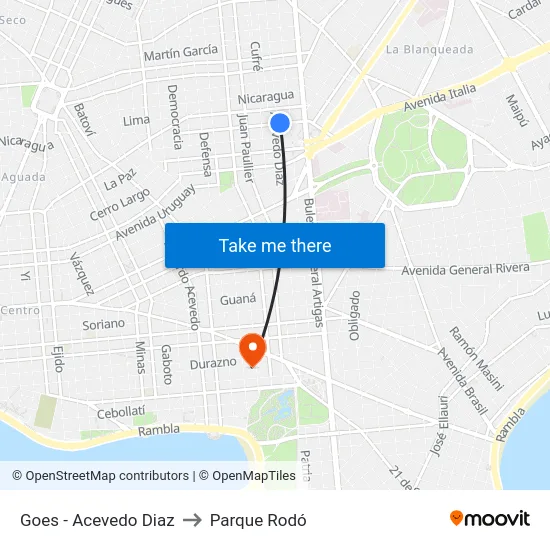 Goes - Acevedo Diaz to Parque Rodó map