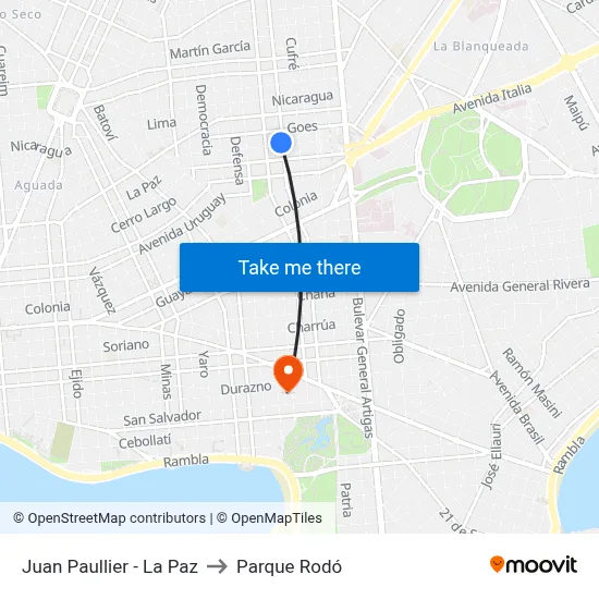 Juan Paullier - La Paz to Parque Rodó map