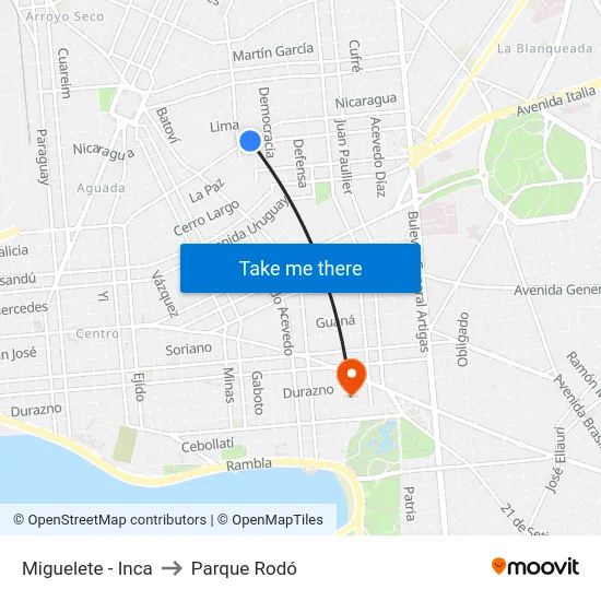 Miguelete - Inca to Parque Rodó map