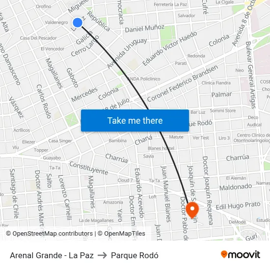 Arenal Grande - La Paz to Parque Rodó map