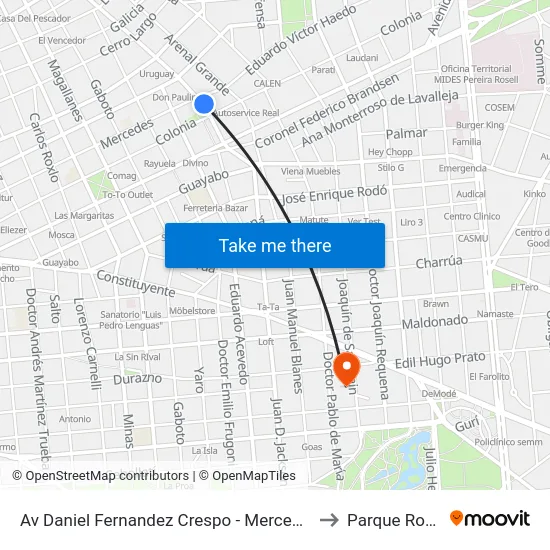 Av Daniel Fernandez Crespo - Mercedes to Parque Rodó map