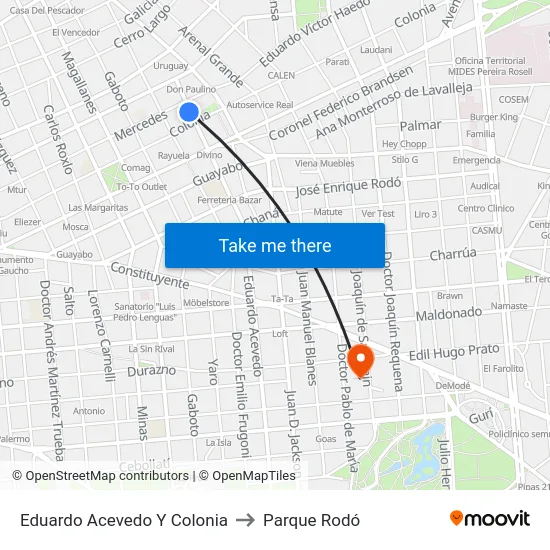 Eduardo Acevedo Y Colonia to Parque Rodó map