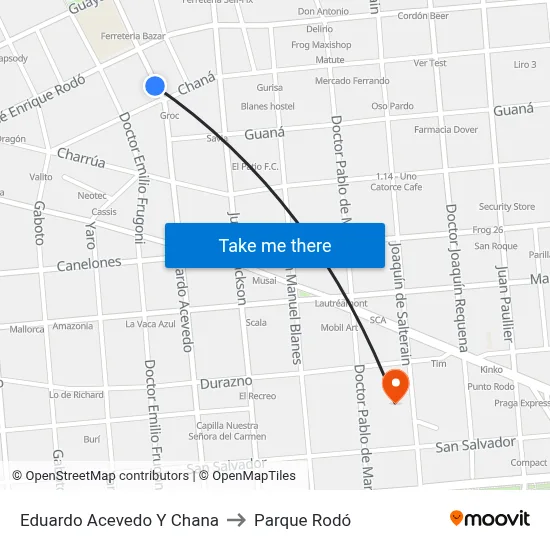 Eduardo Acevedo Y Chana to Parque Rodó map