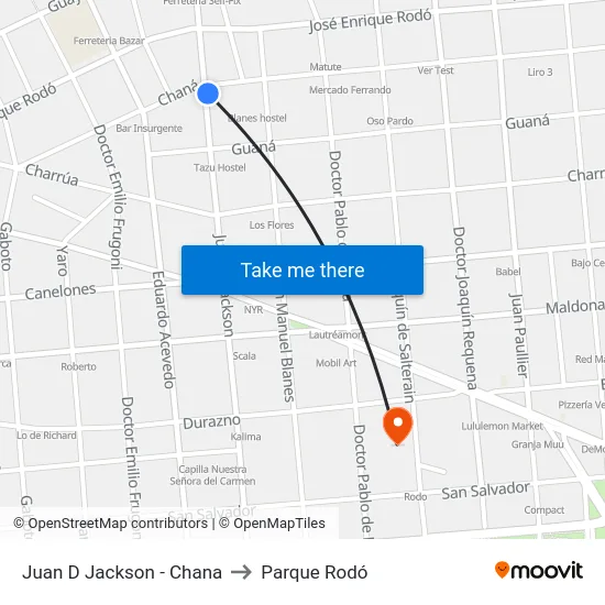 Juan D Jackson - Chana to Parque Rodó map