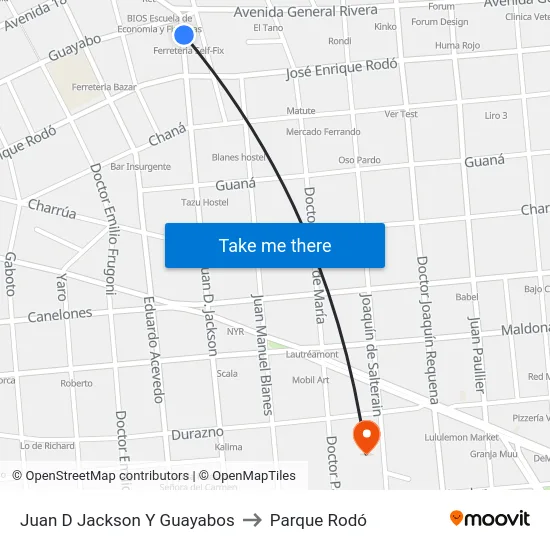 Juan D Jackson Y Guayabos to Parque Rodó map